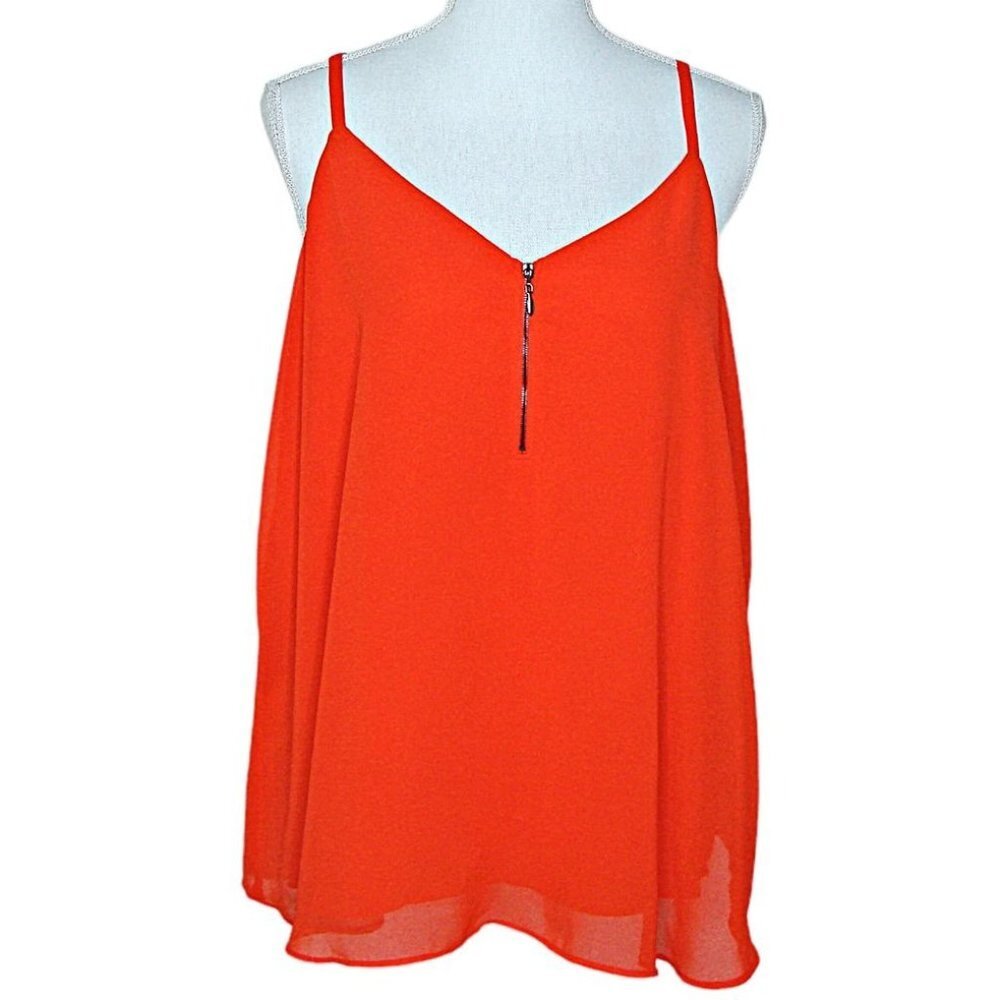 Torrid Bright Coral Orange Zipper Front Thin Strap Tank Top Flare Bottom Sz 0 L